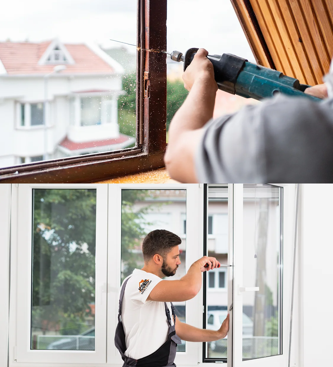 Window replacement expert removing old windows and installing new energy-efficient vinyl windows in a Delaware home.