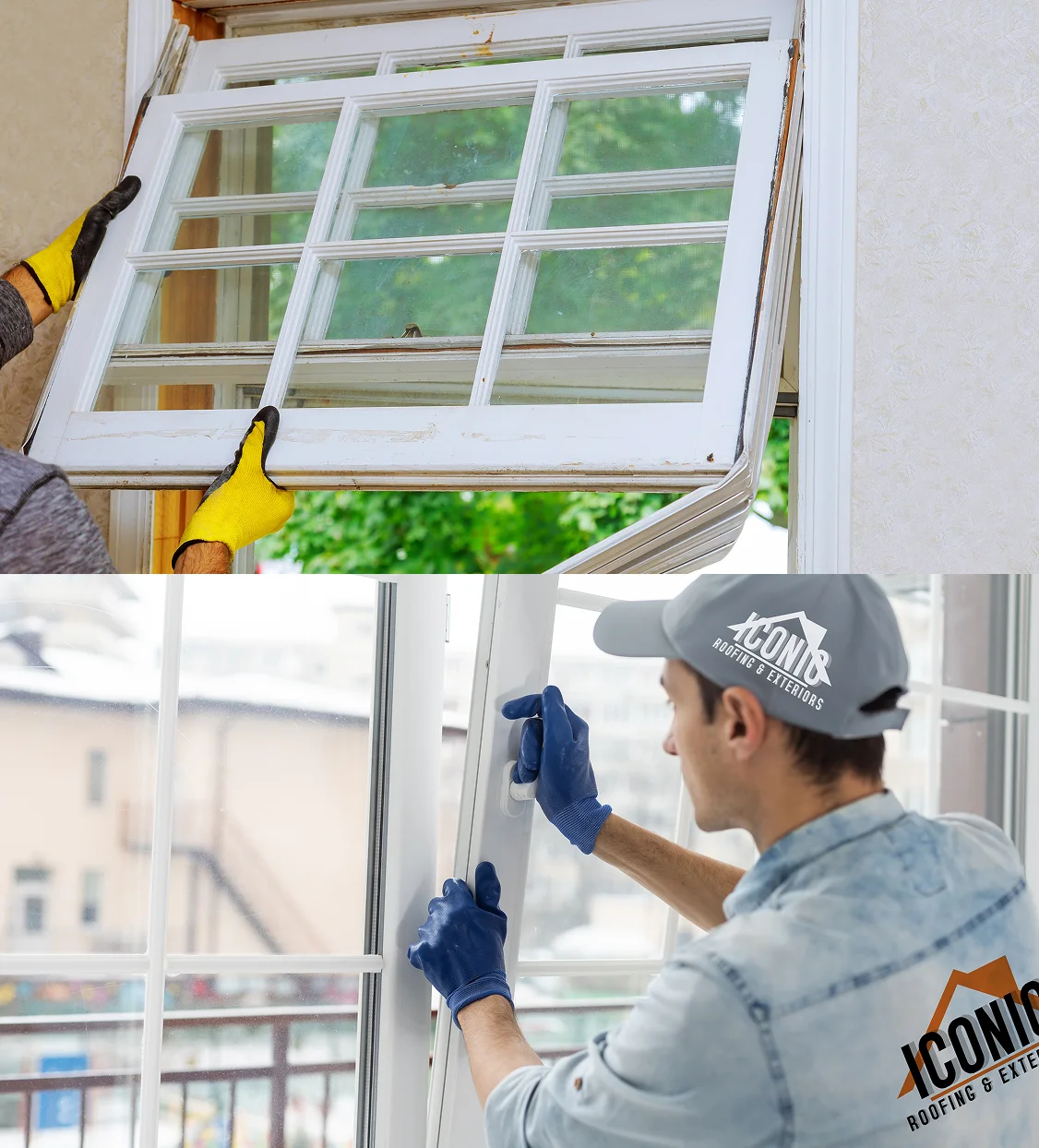 Before and after vinyl window replacement on a Delaware home